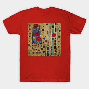 Red and Blue Abstract Flowers After Klimt T-Shirt